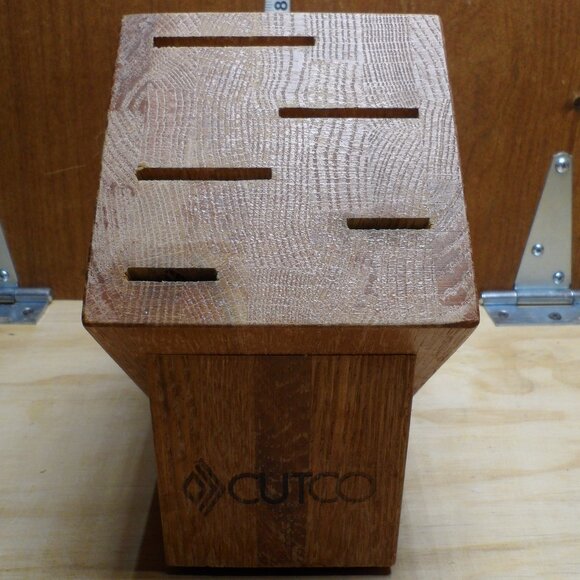 Used CUTCO Knife Block USA Solid Honey Oak 5 Slot Wooden Knife Holder - Picture 1 of 10